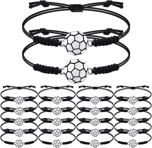 20 Pieces Soccer Charm Bracelets Bulk Soccer Team Gifts Sport Coach Gifts Adjustable Braided Rope Pendant for Women Men Coach Players Souvenir