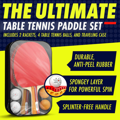 Professional Ping Pong Paddle Sets, 2 Paddle or 4 Paddle Table Tennis Set with Tournament Quality Balls and Carry Bag/Storage Case, Table Tennis Equipment & Ping Pong Accessories