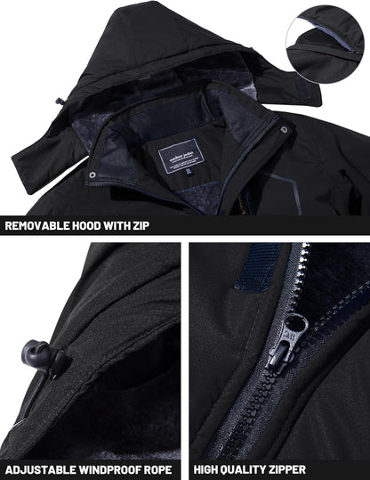 Men'S Winter Skiing Jackets Water Resistant Fleece Coats Insulated Thermal Snowboard Jacket Parka Raincoat with Hood