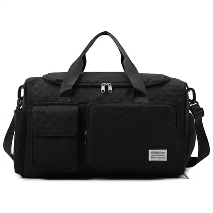 Travel Duffle Bag for Women Men, Weekender Bags Carry on Gym Bag with Wet Pocket/Adjustable Strap/Shoe Compartment, Foldable Waterproof Overnight Tote Bag for Plane Sports Dance, Black