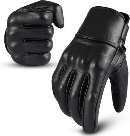 Aasportx Motorcycle Gloves - Men'S Leather Motorbike Gloves with Touchscreen Function - Non-Slip Pads for Men & Women