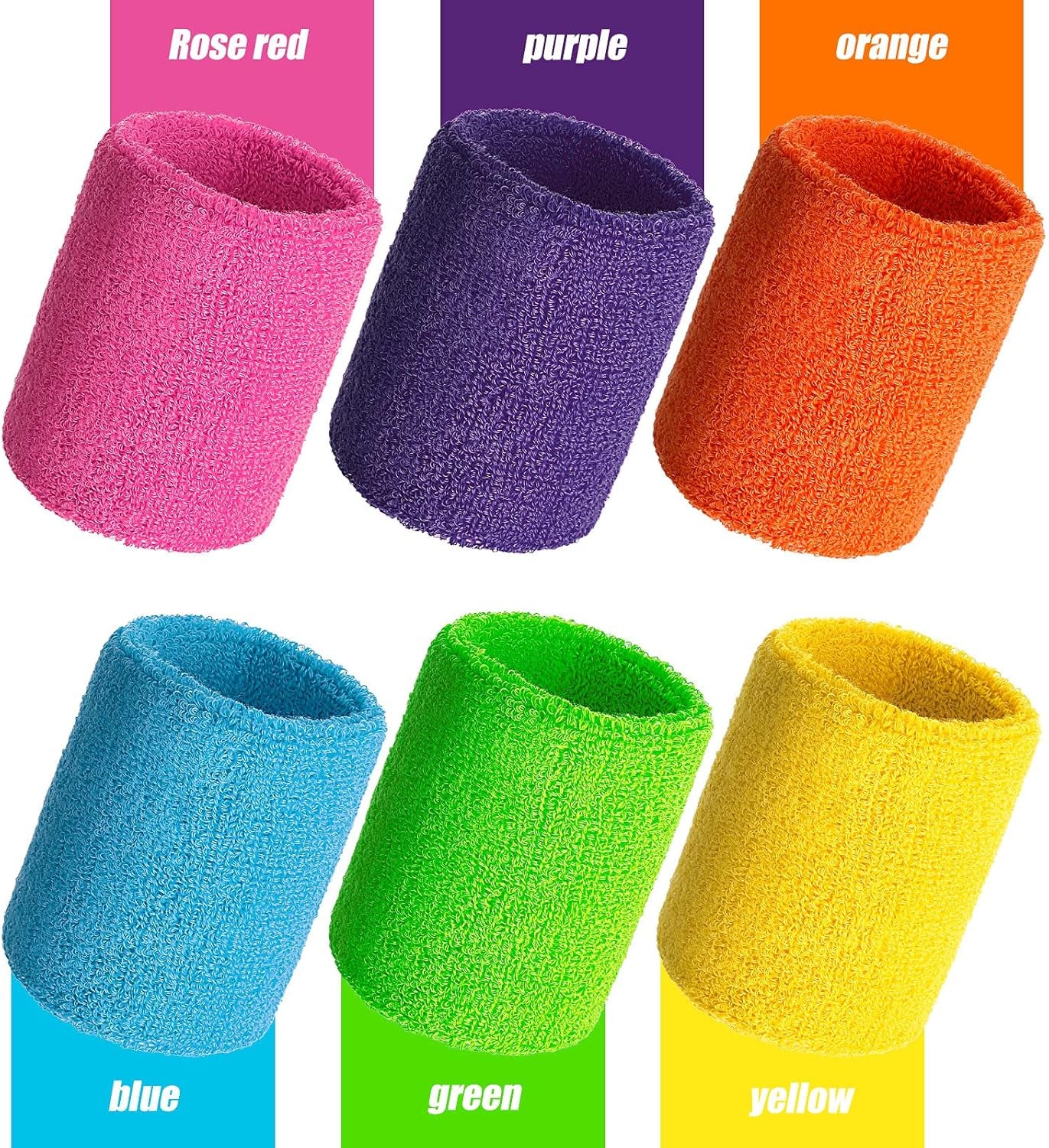 12 Pcs Neon Sweatbands Wristband Sweat Wrist Band Competitions Absorbent Sweatbands for Men Women, for Sports, Running