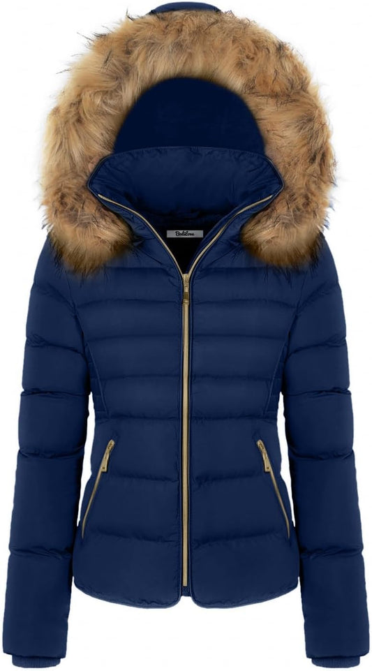 Women'S Fur Hooded Thickened Jacket with Fleece Lining