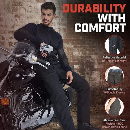 Motorcycle Pants for Men-Dual Sport Dirt Bike Gear -Riding Pants-Waterproof Armor Protective Black