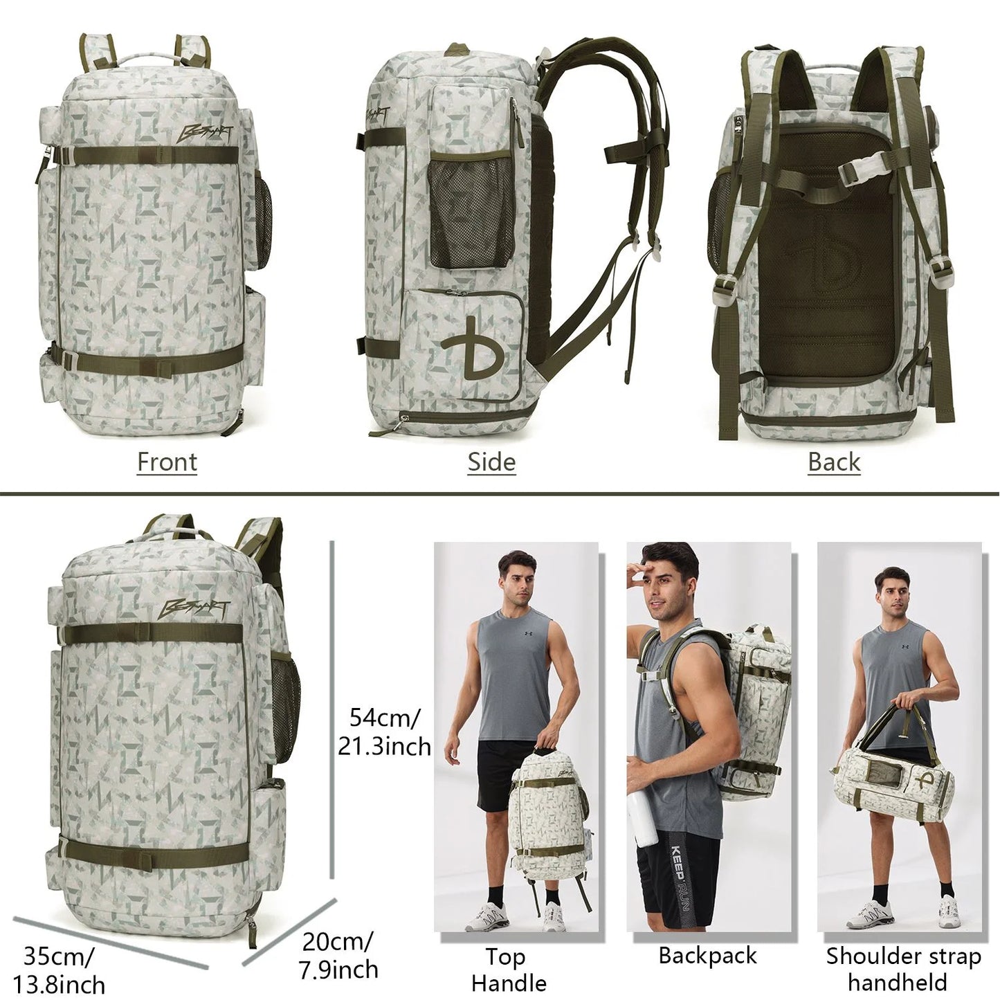 BE SMART 50L Extra Large Gym Backpack for Men, Big Gym Bag with Shoes Compartment, Waterproof Heavy Duty Duffel Bags, Men'S Workout Backpacks for Outdoor Sport,Hiking,Camping (XL)