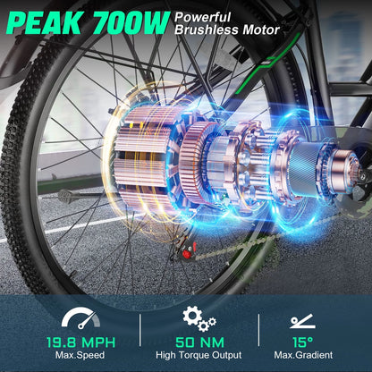 26" Electric Bike for Adults, 500W Motor Commuter Ebike, 48V 7.8Ah Removable Battery, Max 19.8Mph, 7 Speed Electric Bicycle, UL2849