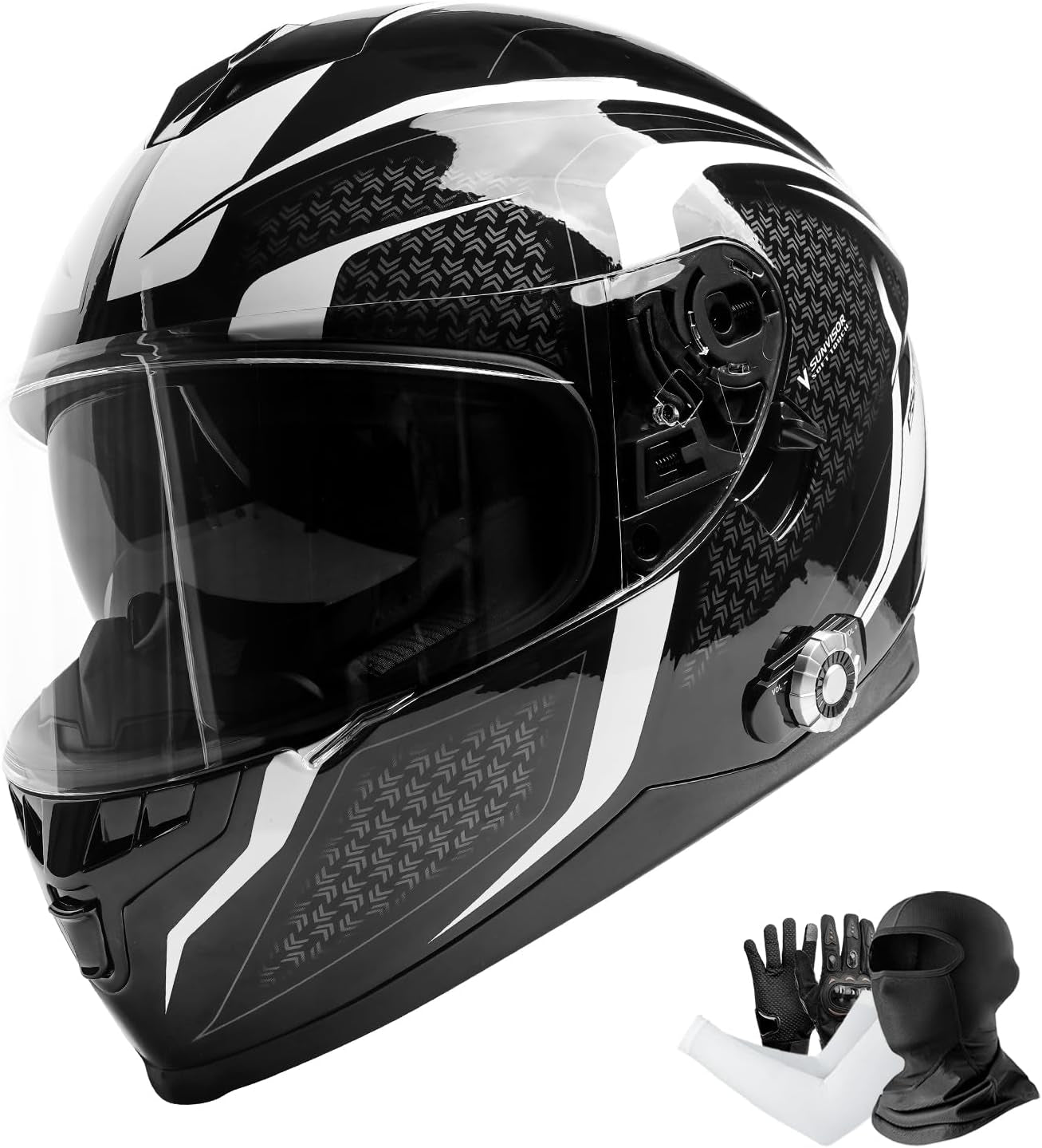 Full Face  Motorcycle Helmet Bluetooth 5.0 Integrated 2 Way Intercom DOT FMVSS-218 Rated Motorbike Helmet Communication with Dual Visor MP3 for Men Women New EPS