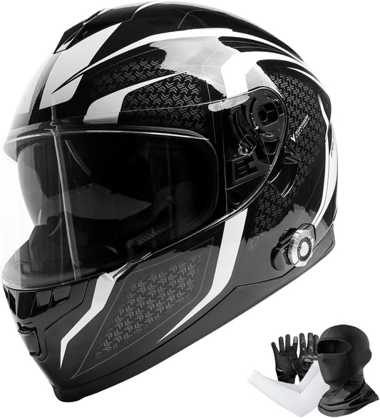 Full Face  Motorcycle Helmet Bluetooth 5.0 Integrated 2 Way Intercom DOT FMVSS-218 Rated Motorbike Helmet Communication with Dual Visor MP3 for Men Women New EPS
