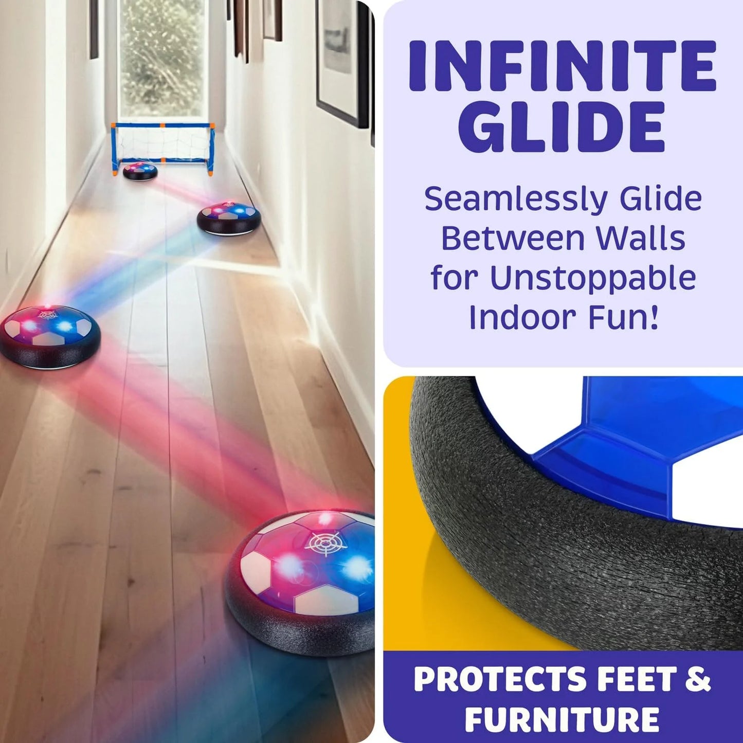 Hover Ball Soccerball Indoor Game, 4-In-1 Floating Disk Toy for Active Play, Ages 3-12, 2 Balls with 2 Goals