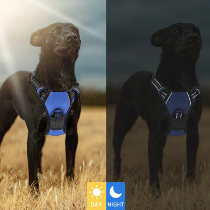 No Pull Dog Harness, Adjustable Dog Walking Harness with Breathable Padded Vest, Reflective Safe Comfort Pet Vest with Easy Control Handle for Small Medium Large Dogs,Blue/M