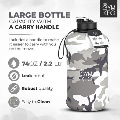 Sports Water Bottle 2.2 L Insulated Half Gallon Carry Handle Big Water