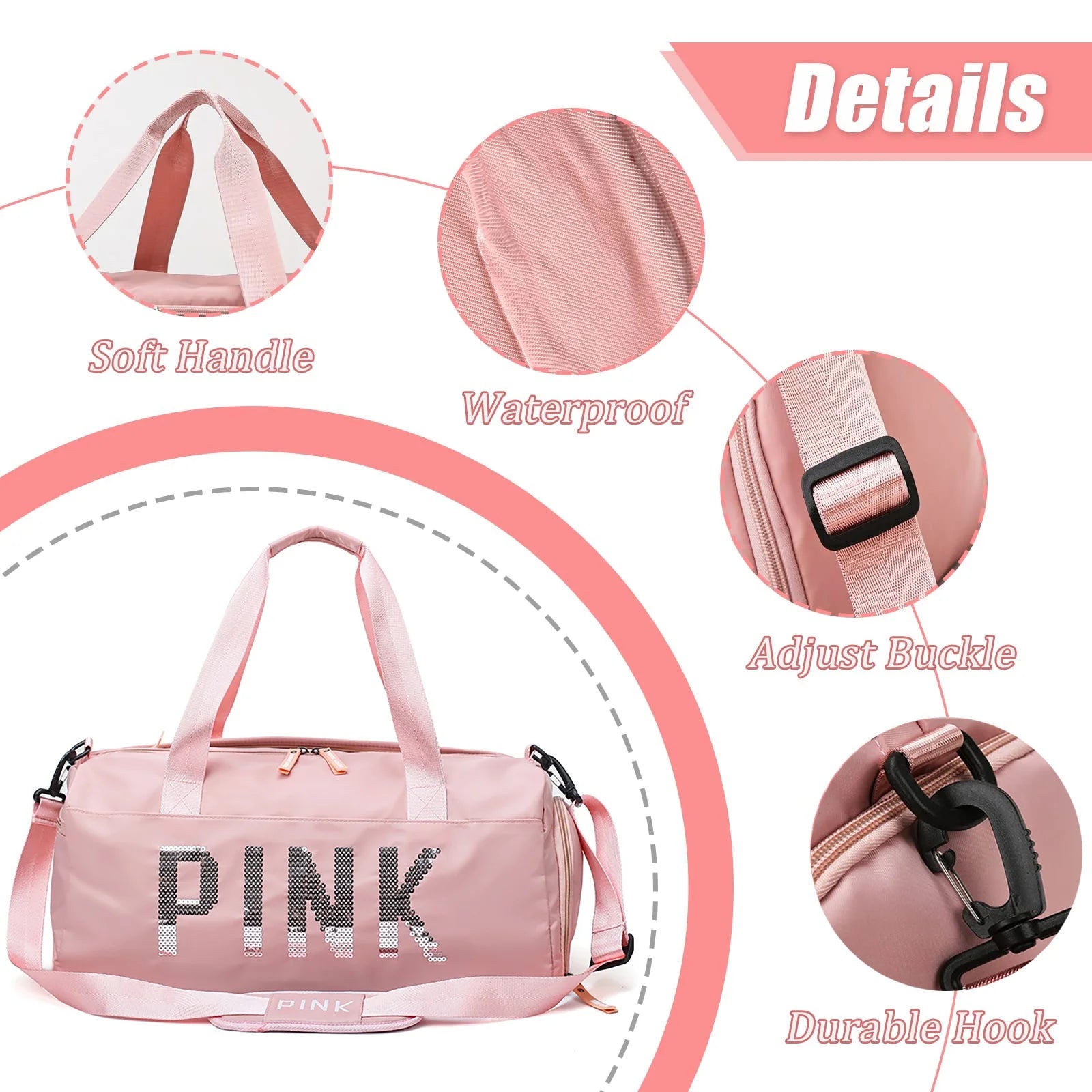 Gym Bag Sports Travel Duffel Bags for Women Weekender Overnight Tote Carry on Bag with Shoes Compartment Pink