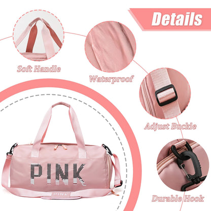 Gym Bag Sports Travel Duffel Bags for Women Weekender Overnight Tote Carry on Bag with Shoes Compartment Pink