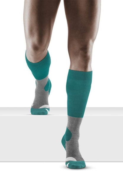 Men'S Merino Wool Hiking Tall Knee High Compression Socks, Forestgreen/Grey, Men, III