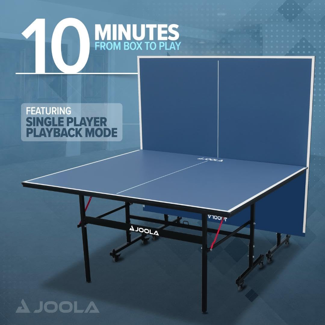 inside Professional MDF Indoor Ping Pong Table with Quick Clamp Table Tennis Net and Post Set - 10 Minute Easy Assembly - Tournament Quality - Foldable with Single Player Playback Mode