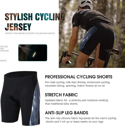 Men'S Cycling Jersey Set Bib Shorts 4D Padded Short Sleeve Outfits Set Quick-Dry