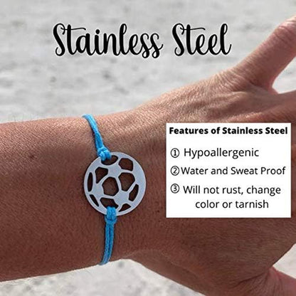 Soccer Bracelet, Soccer Jewelry, Adjustable Stainless Steel Soccer Charm Bracelets - Soccer Gifts