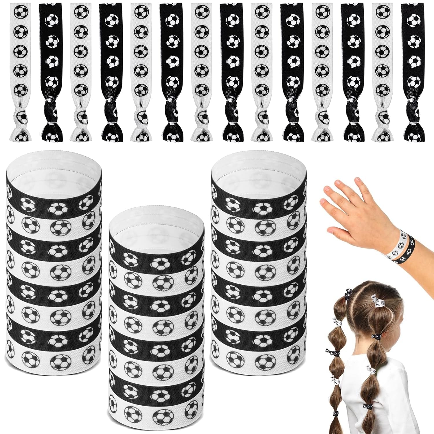 36Pcs Soccer Hair Ties Ponytail Holders Elastic Soccers Ribbons for Teens Women Team Soccers Sports Party Favors Accessories (Soccer)