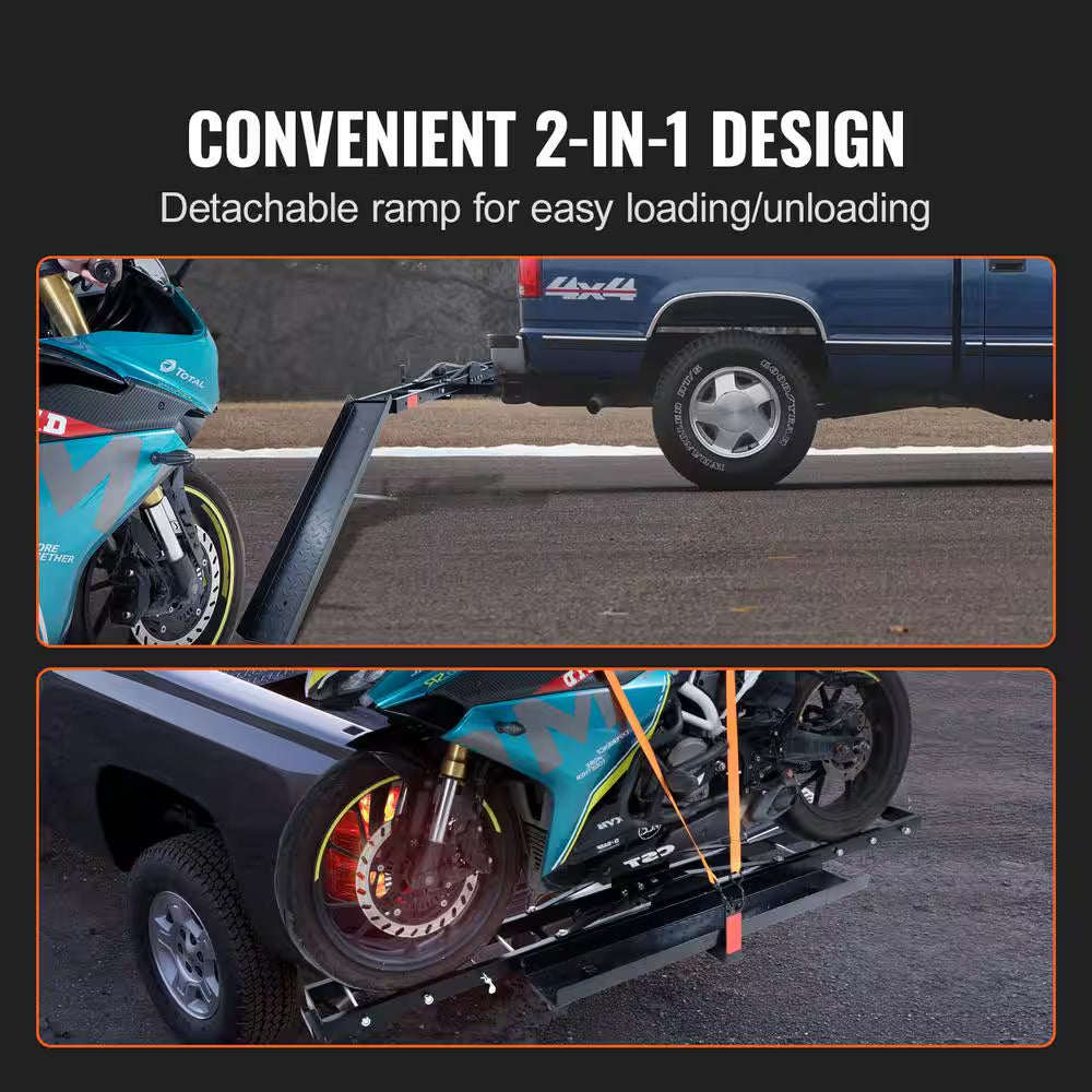 Motorcycle Carrier, 600 Lbs. Steel Motorcycle Carrier Hitch Mount with Loading Ramp, Scooter Dirt Bike Trailer Hauler