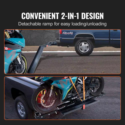 Motorcycle Carrier, 600 Lbs. Steel Motorcycle Carrier Hitch Mount with Loading Ramp, Scooter Dirt Bike Trailer Hauler