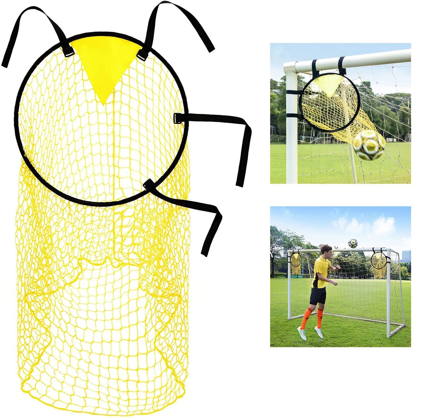 Soccer Bins Net | Football Goal Net with Adjustable Straps, Visible Scoring Hoop, Foldable for Storage | Training Equipment for Kids & Adults | Improves Shooting Accuracy | 1 Pack