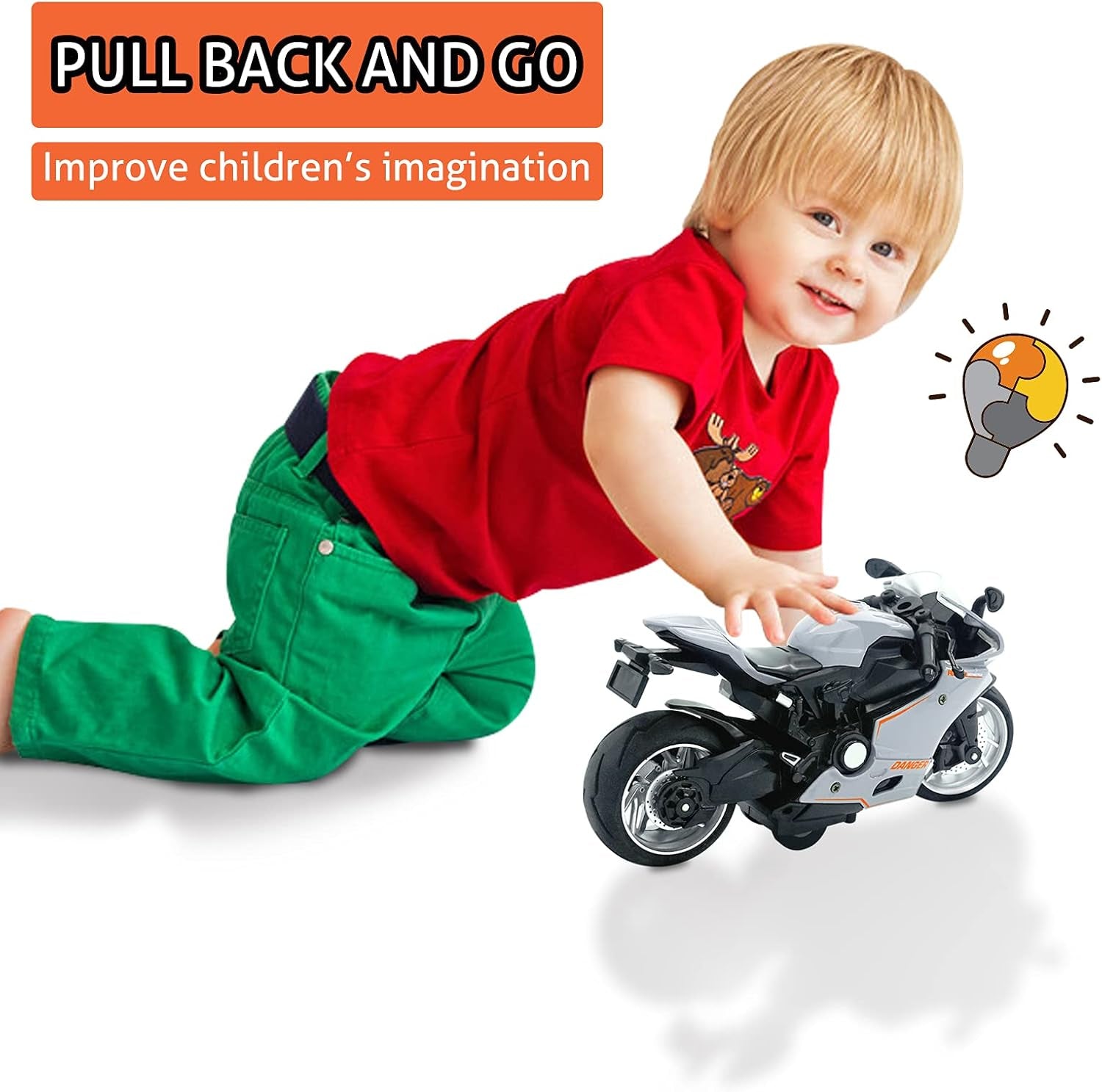 Toy Motorcycle-Pull Back Motorcycle Toy with Sounds and Lights,1:12 Scale Motorcycle Model Toy for Kids, Pull Back Vehicle Boys Kids for Age 3+ Year Old Birthday Supplies (Gray)
