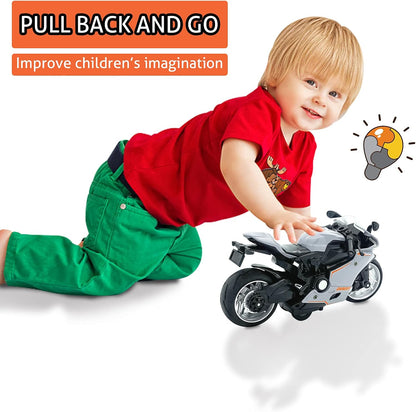 Toy Motorcycle-Pull Back Motorcycle Toy with Sounds and Lights,1:12 Scale Motorcycle Model Toy for Kids, Pull Back Vehicle Boys Kids for Age 3+ Year Old Birthday Supplies (Gray)