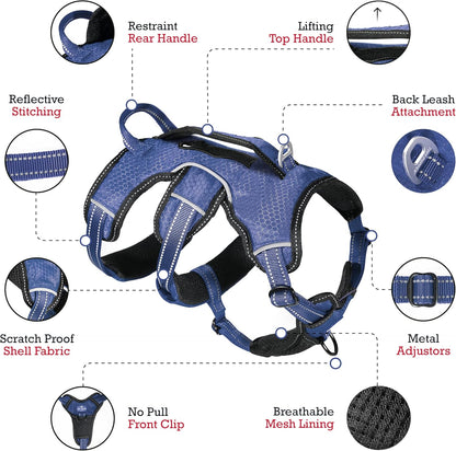 Escape Proof No Escape Dog Harness | 5 Point Adjustable Fit Harness for Dogs | Padded Dog Harnesses | Handle Dog Lift Harnesses