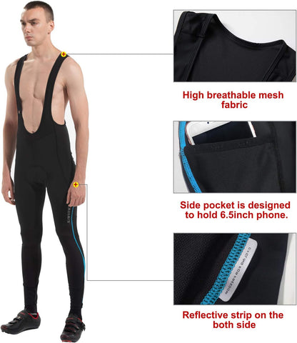 Cycling Bib Tights Men Padded Cycling Bib Pants Long Padded with Pocket