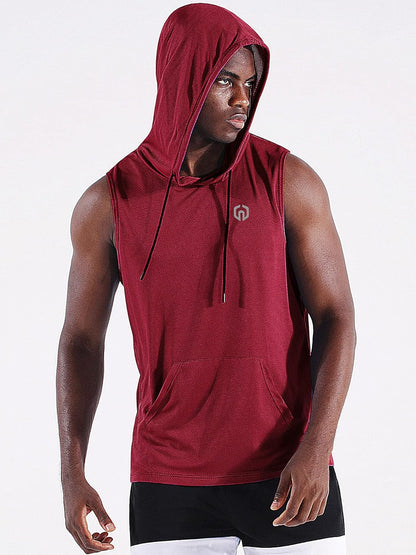 Men'S Running Tank Tops 3 Pack Sleeveless Workout Athletic Shirts with Hoods and Pockets,5093,Black/Blue/Red,M