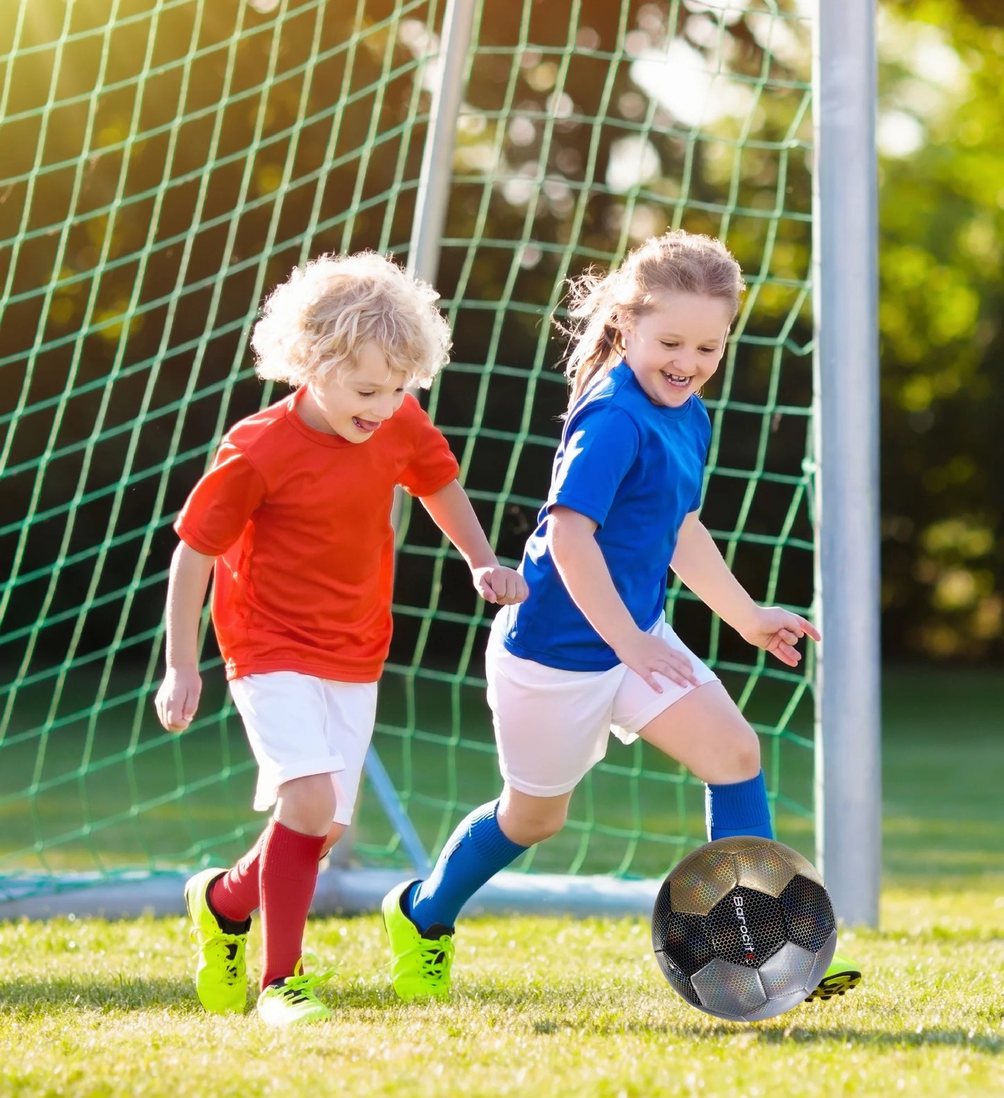 Barocity Mix Silver, Black, Gold Soccer Ball- Premium Size 3 with Reflective Iridescent Rainbow Hex Pattern, Boys and Girls, Kids for Indoor and Outdoor Playtime