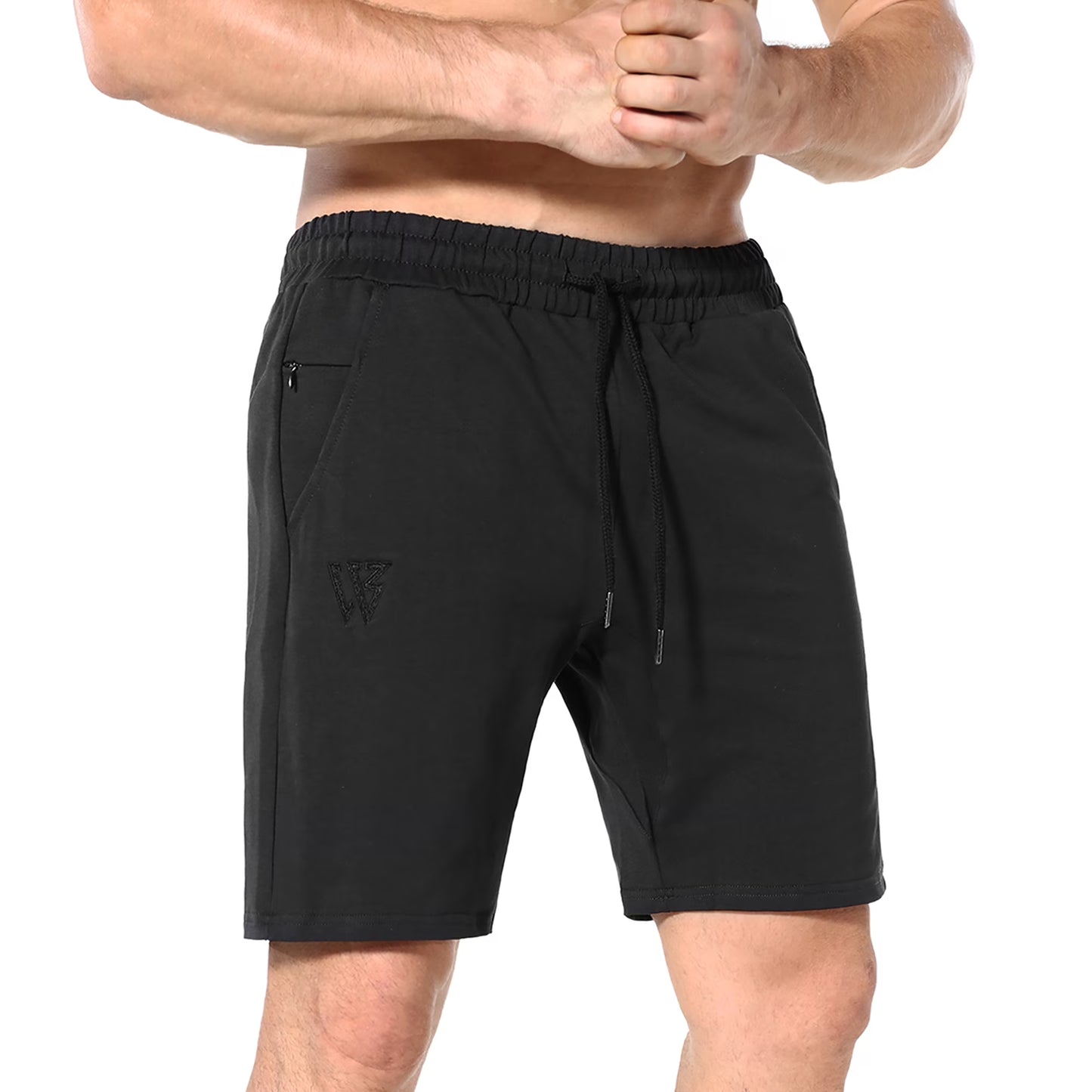 Mens Gym Workout Shorts,Hidden Zip Cotton Running Athletic Shorts for Men with Pockets (Medium,Black)