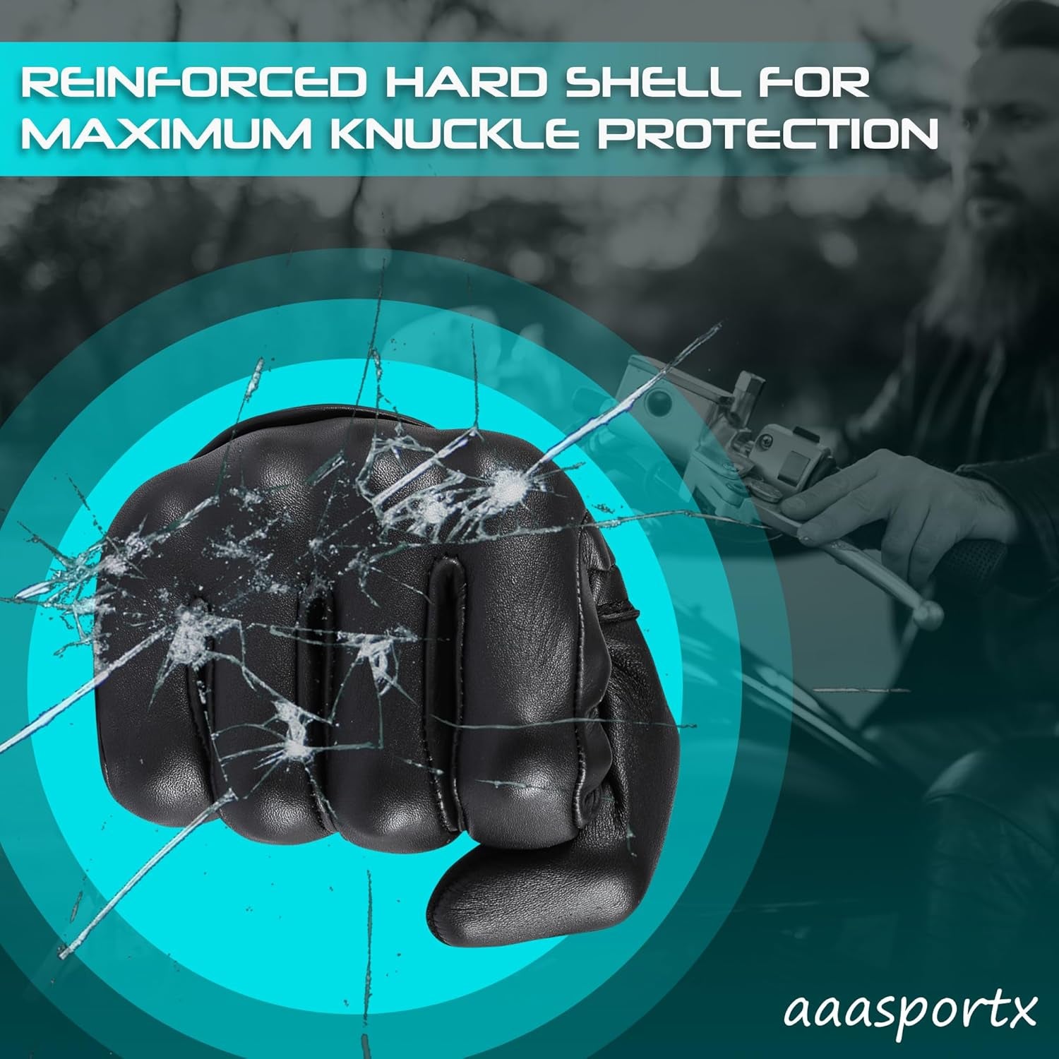 Aasportx Motorcycle Gloves - Men'S Leather Motorbike Gloves with Touchscreen Function - Non-Slip Pads for Men & Women