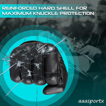 Aasportx Motorcycle Gloves - Men'S Leather Motorbike Gloves with Touchscreen Function - Non-Slip Pads for Men & Women