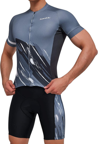 Men'S Cycling Jersey Set Bib Shorts 4D Padded Short Sleeve Outfits Set Quick-Dry