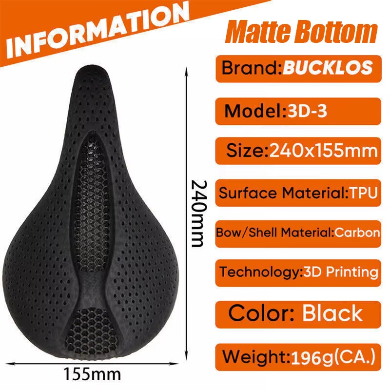 3D Printed Bicycle Saddle Full Carbon Fiber Bike Seat Cushion Ultralight Road Mountain Bike Saddle Carbon MTB Seat