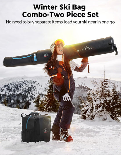 Ski Bag and Boot Bag Combo, Snowboard Bag Padded Ski Bags for Air Travel, Snow Ski Bags Fit Skis up to 200Cm, Ski Double Bag Combo
