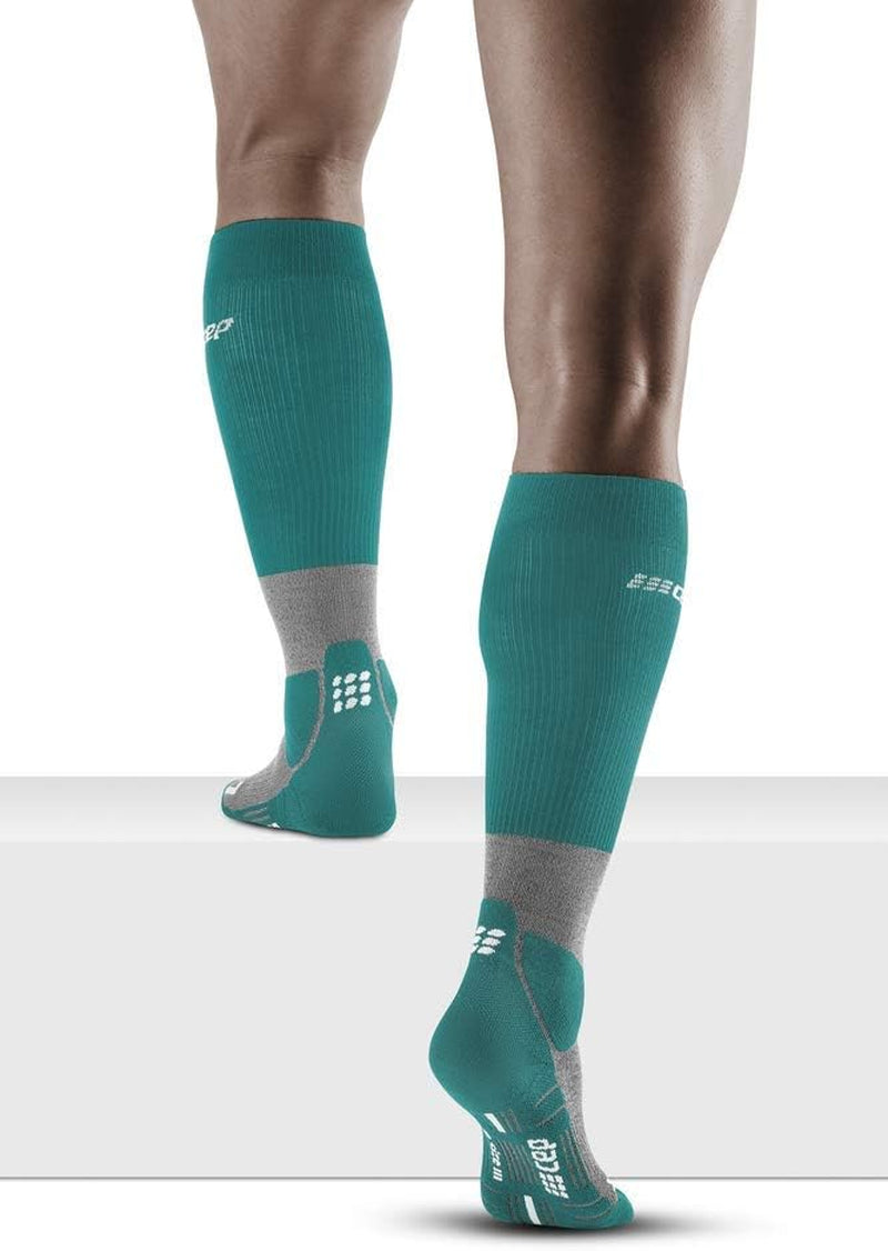 Men'S Merino Wool Hiking Tall Knee High Compression Socks, Forestgreen/Grey, Men, III