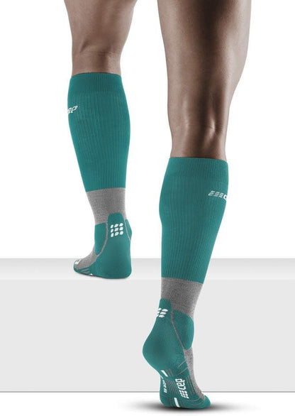 Men'S Merino Wool Hiking Tall Knee High Compression Socks, Forestgreen/Grey, Men, III