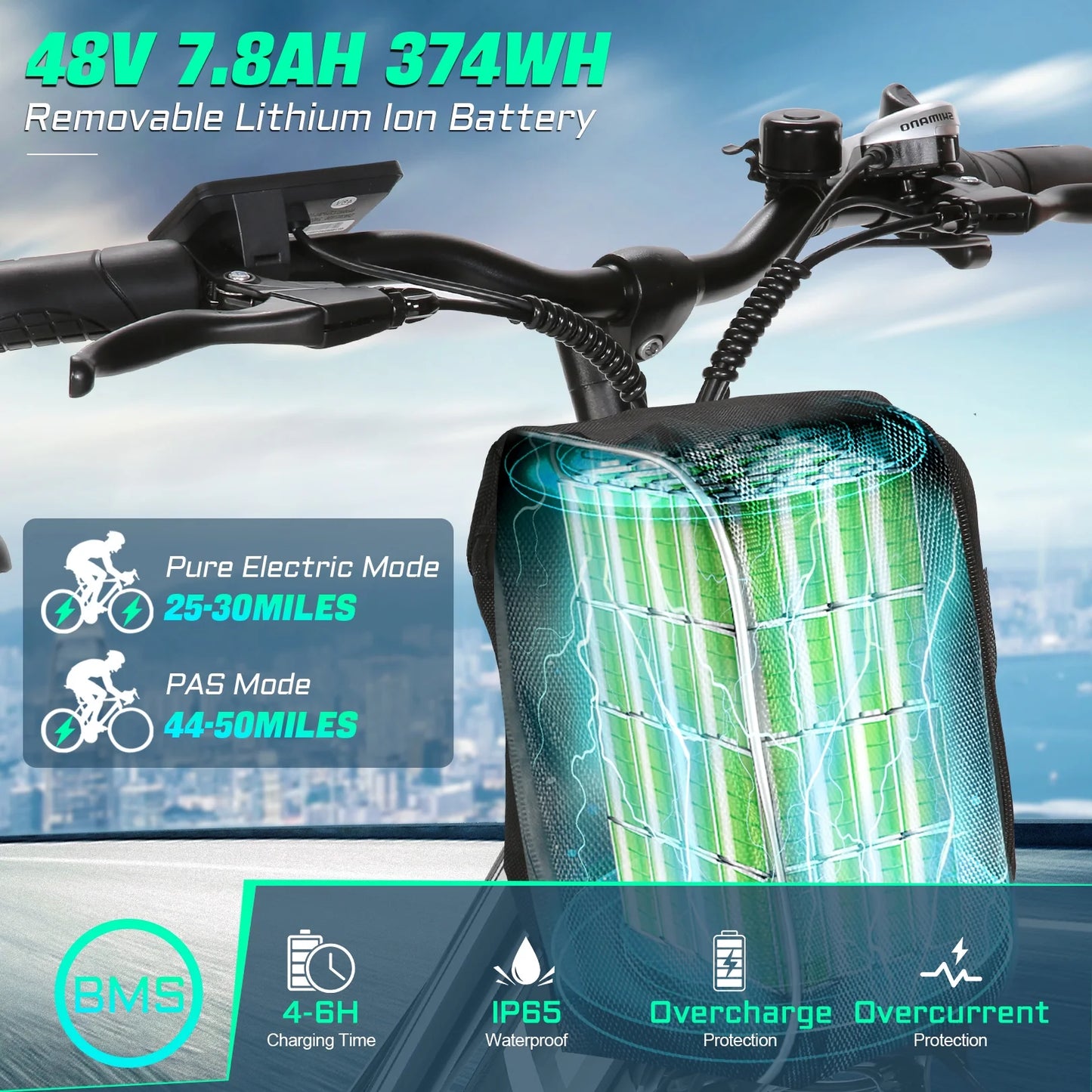 26" Electric Bike for Adults, 500W Motor Commuter Ebike, 48V 7.8Ah Removable Battery, Max 19.8Mph, 7 Speed Electric Bicycle, UL2849