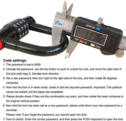 Bicycle Lock Cable,Bicycle Chain Lock,Safety Chain Lock Kit,Heavy Duty Motorcycle Lock,Bicycle Lock,4-Digit Padlock,Bicycle U-Shaped Lock with Cable,12Mm Shackle and 10Mm X 1.8M Cable,Steel Chain Lock
