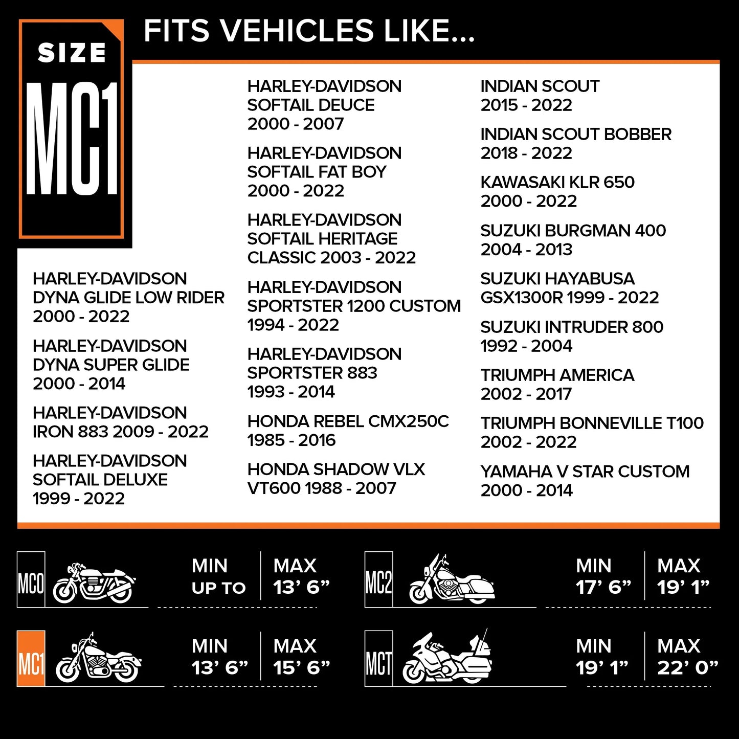 Sportsman Trailerable, Waterproof Motorcycle Cover, Heavy-Duty All Weather Indoor and Outdoor Cover, Size 1 for Large Motorcycles, Black