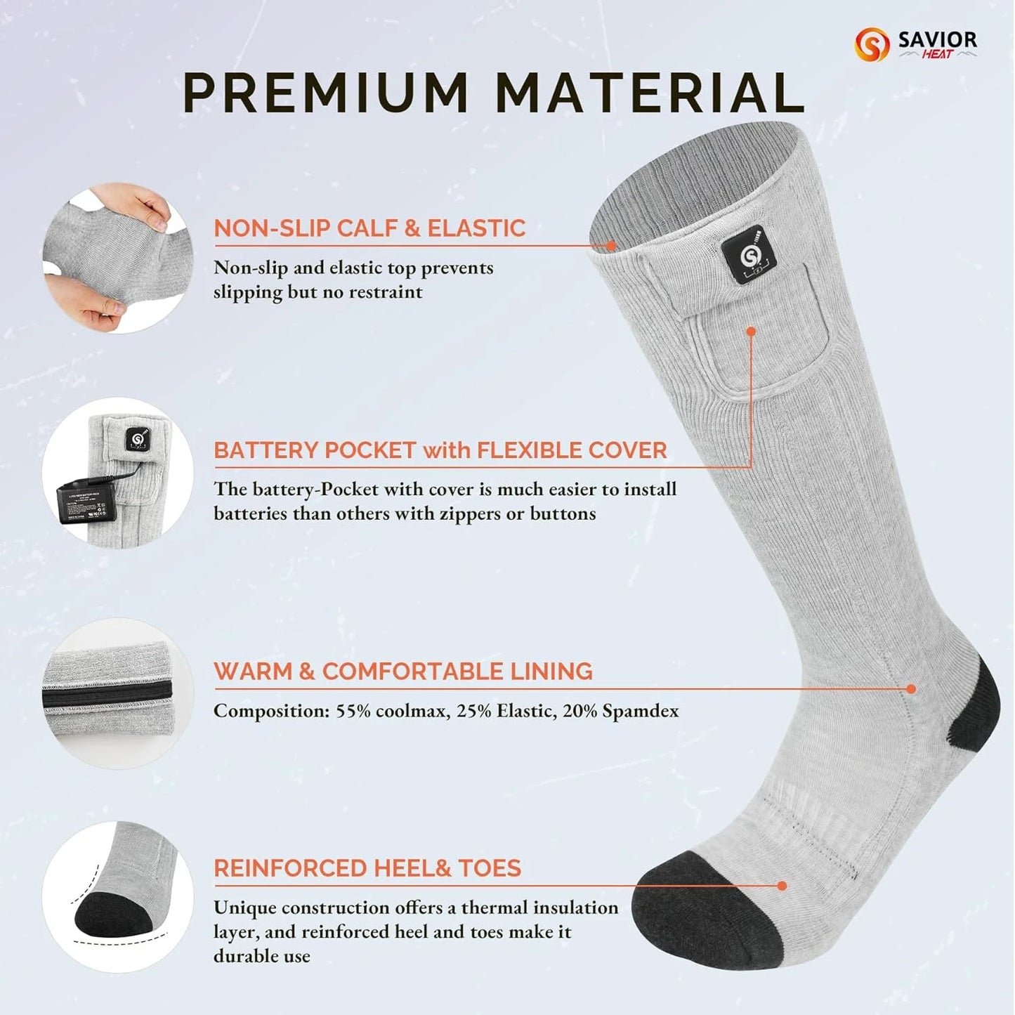 Rechargeable Heated Socks for Men Women,7.4V 2200Mah Heated Socks with Battery,Hunting Hiking Motorcycle Socks