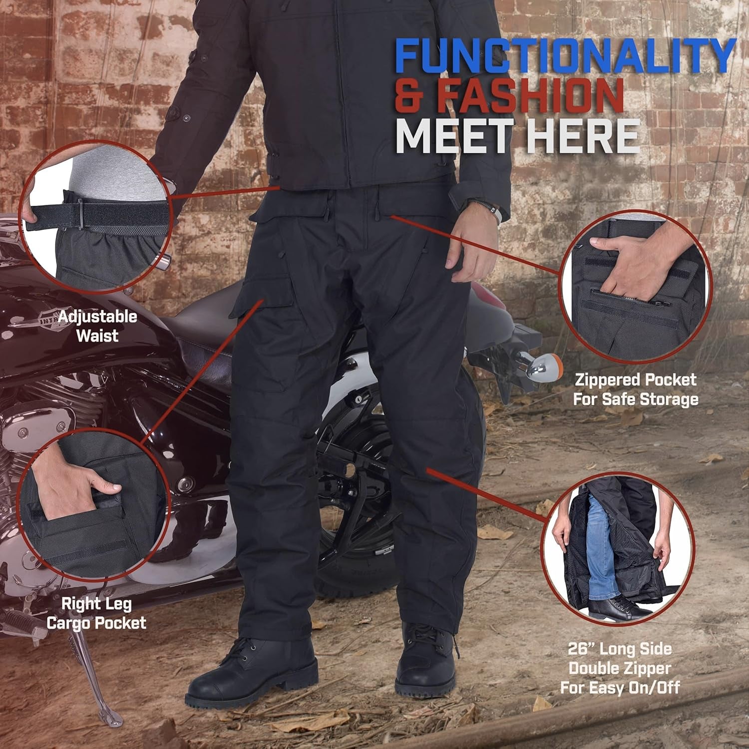 Motorcycle Pants for Men-Dual Sport Dirt Bike Gear -Riding Pants-Waterproof Armor Protective Black