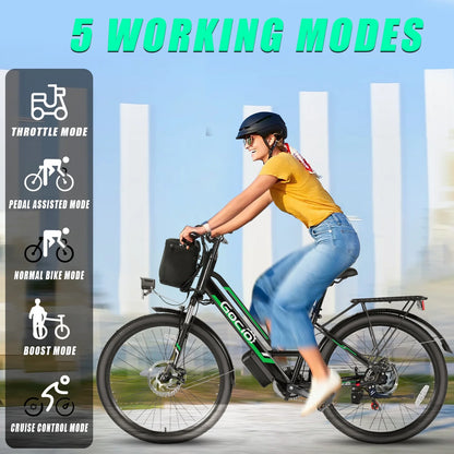 26" Electric Bike for Adults, 500W Motor Commuter Ebike, 48V 7.8Ah Removable Battery, Max 19.8Mph, 7 Speed Electric Bicycle, UL2849