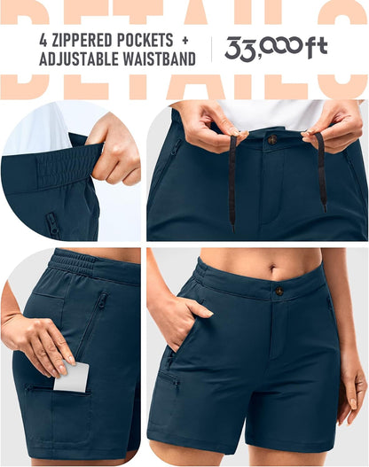Womens Golf Shorts 5 Inch Inseam Quick Dry Ladies Stretch Packable Hiking Casual with 4 Pockets