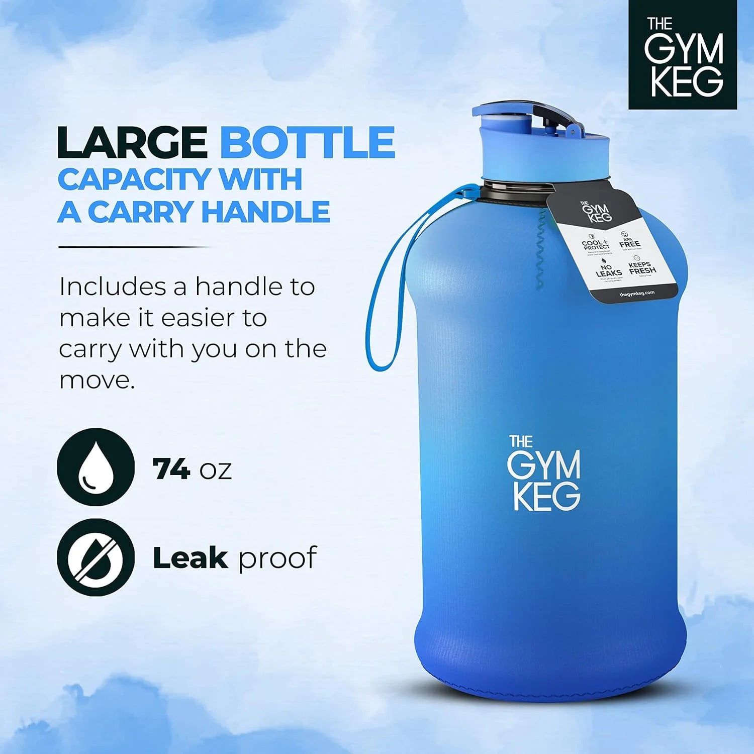 Blue Lagoon Sports Water Bottle Half Gallon - Carry Handle, Big Water Jug for Sport, Ecofriendly, Leakproof