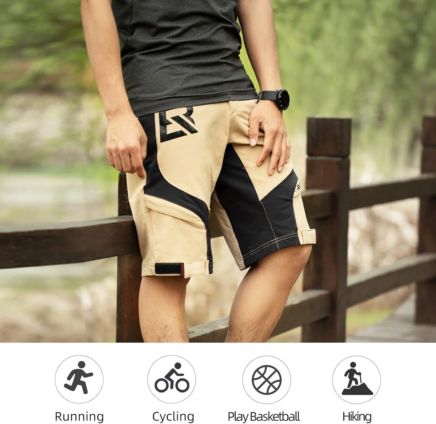 Men’S Mountain Bike Shorts with Detachable 4D Padded Liner, Hook-&-Loop Waist & Zipper Pocket Lightweight Baggy