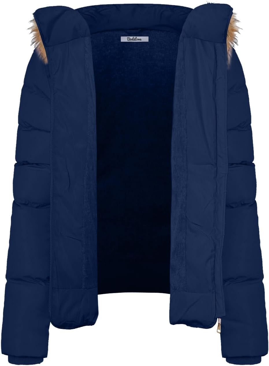 Women'S Fur Hooded Thickened Jacket with Fleece Lining