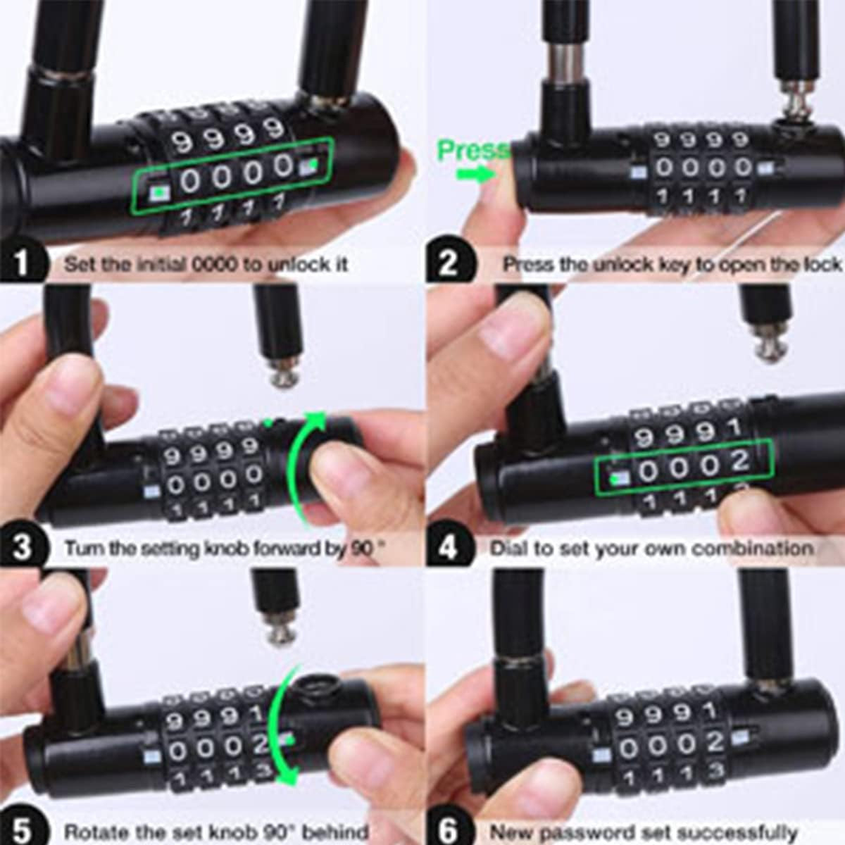 Bicycle Lock Cable,Bicycle Chain Lock,Safety Chain Lock Kit,Heavy Duty Motorcycle Lock,Bicycle Lock,4-Digit Padlock,Bicycle U-Shaped Lock with Cable,12Mm Shackle and 10Mm X 1.8M Cable,Steel Chain Lock